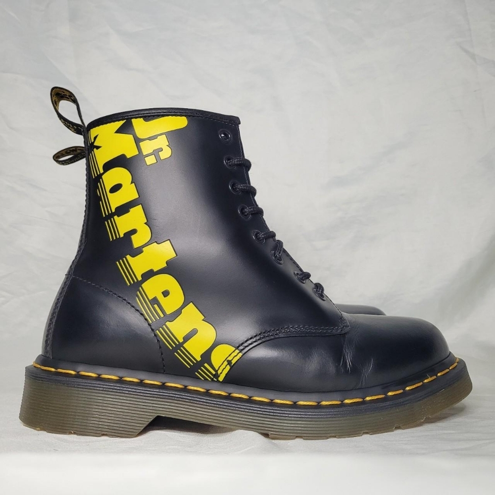 Dr. Martens 1b89 logo black/yellow leather boots